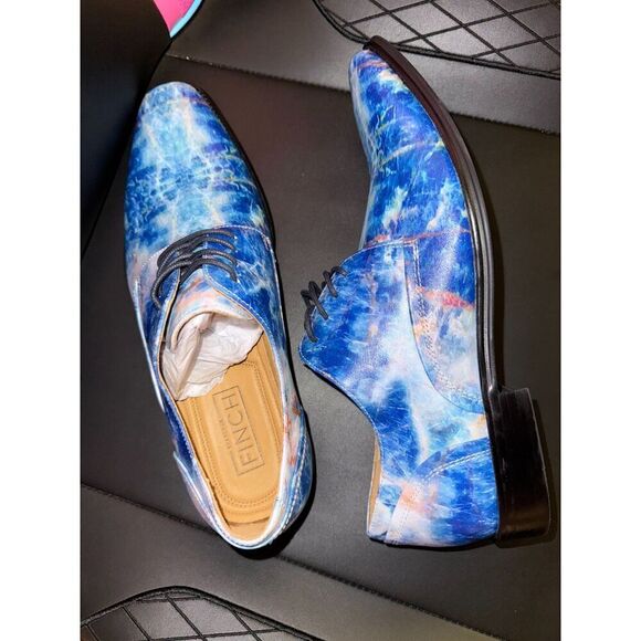Thatcher Finch Blue Marble Leather Luxury Dress Shoes Men\'s 7 Modern Oxford New main image 4